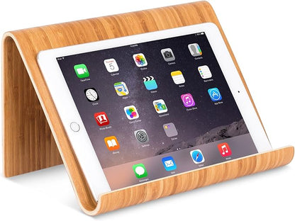 Sofia + Sam Bamboo Tablet Holder and Stand - Natural Wood - E-Readers, Smartphones - Kitchen Tabletop Organizer - Portable Stand for Books, Cookbooks, and Devices