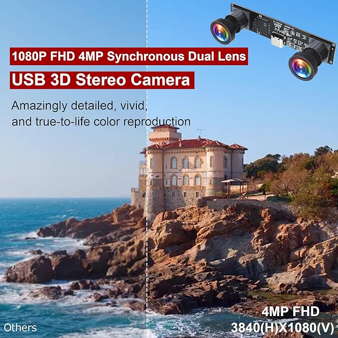 MMlove USB Stereo Camera 1080P 60FPS Synchronous Dual Lens 4MP Camera Module 3D Webcam 115° Viewing Angle Lightburn Webcam Plug & Play for VR Face Recognition Streaming,PC/Laptop/Raspberry Pi