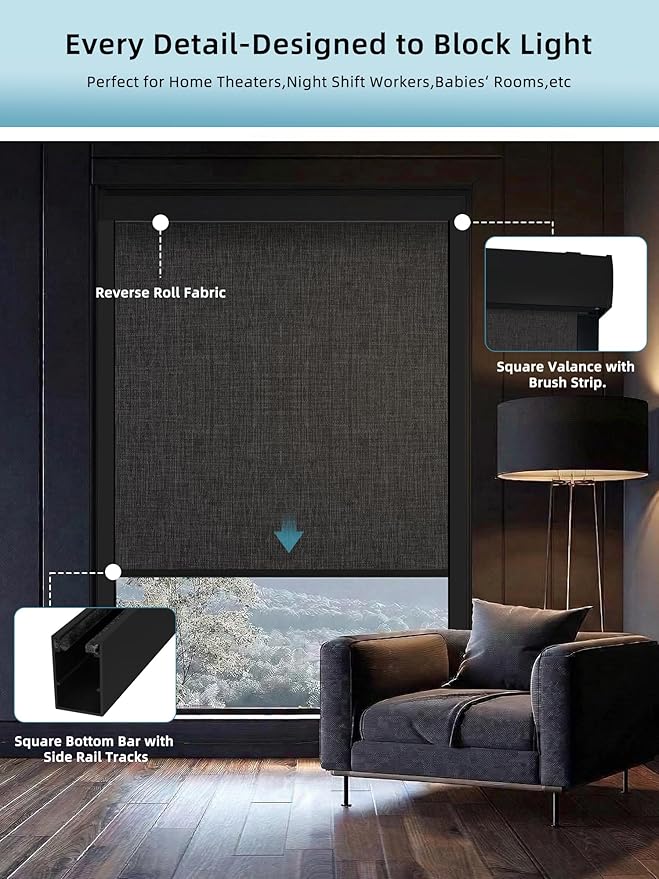 SmartWings Motorized Smart Blinds with Remote, Custom Automatic 100% Blackout Roller Shade Compatible with Alexa/Homekit/Google, Electric Smart Blinds for Indoor Windows, Bouvardia Medium Grey