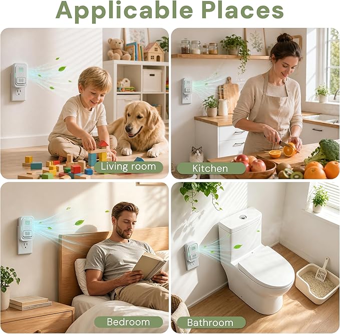 Plug in Air Purifiers for Home - High-Density Ionic Air Purifiers for Bedroom, Bathroom, Kitchen - Negative Ion Generator Odor Eliminator for Pets, Smoke, Dust, Smell - No Filter, White (1-Pack)