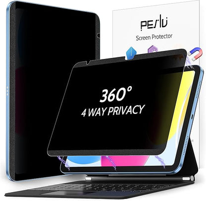 Peslv 4 Way Magnetic Privacy Screen Protector for iPad 10th Gen 2022 10.9" & iPad 11th Gen A16 2025 11", Removable 360 Spy Private Filter, Anti Blue Light Glare Bubble-Free Black Security Protector