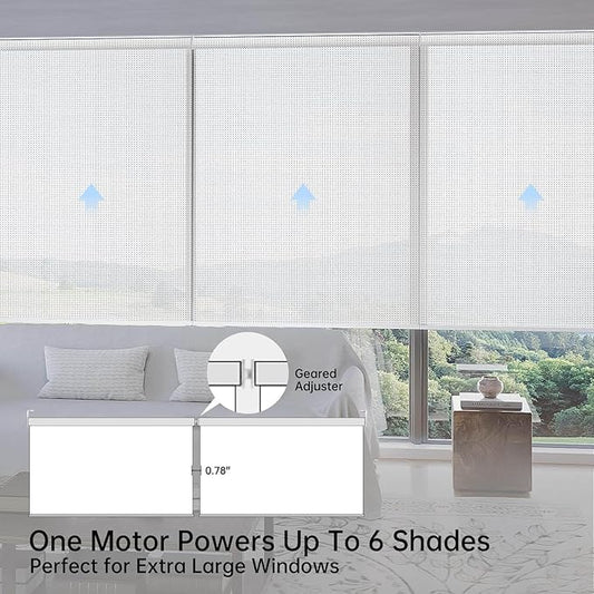 Motorized Coupled Shades, Falme Resistant Smart Solar Shades for Large Windows Automatic Blinds Compatible with Alexa, Electric Roller Blinds Customized for Home Office(5% Openness White)