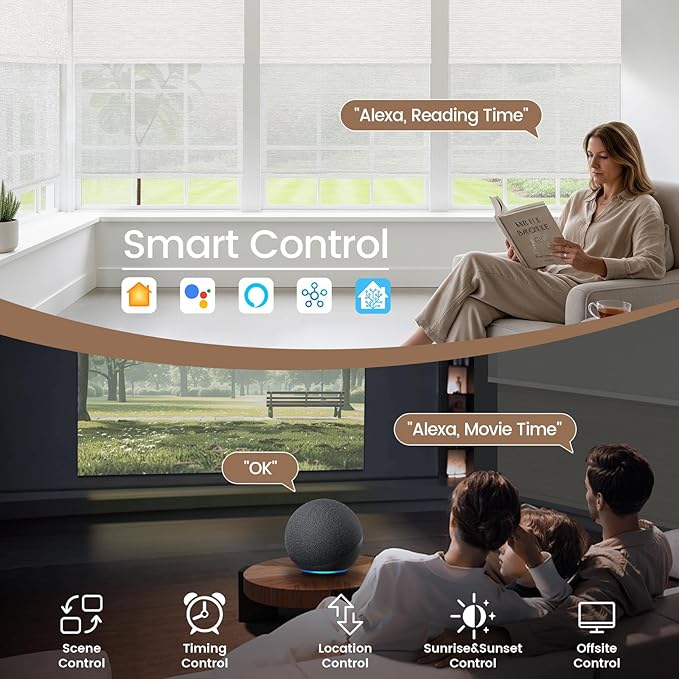 Kincmo Motorized Dual Shades, Custom Blackout & Light Filtering Motorized Blinds with Remote, Day and Night Smart Dual Roller Shades Work with Apple Homekit,Alexa,Google (Multicolor)
