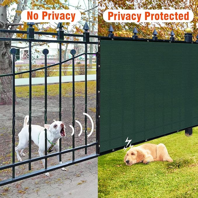 iCover 5x25ft Privacy Screen Fence, Outdoor Fencing Panels, Garden Windscreen Mesh Shade Sail Net Barrier, Include Reinforced Bindings and Brass Grommets Cable Zip Ties, Green