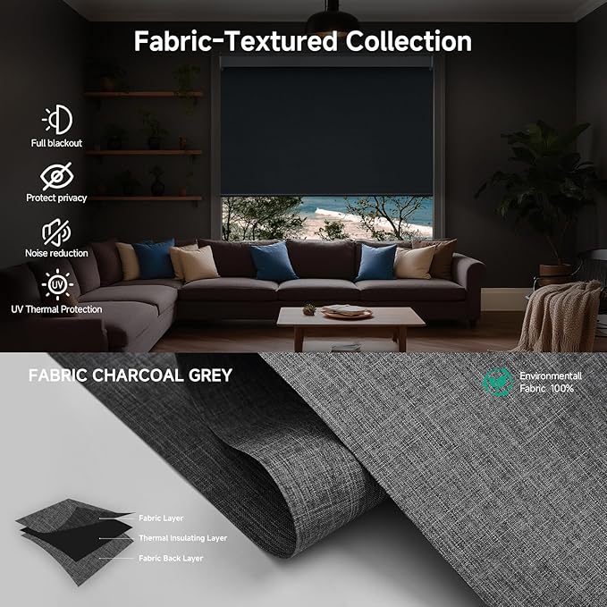 Motorized Blinds with Remote, Custom Automatic Electric Blackout Smart Blinds for Windows, Motorized Window Roller Shades Compatible with Alexa Google homekit for Home Office, Charcoal Grey
