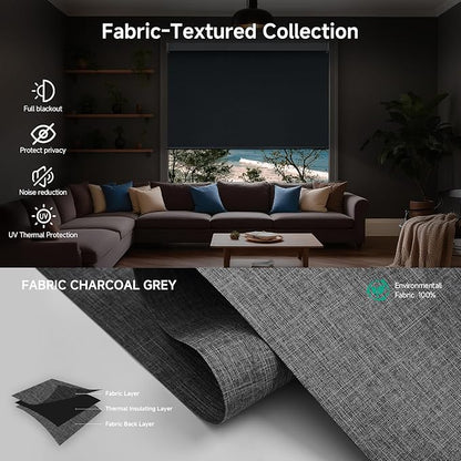 Motorized Blinds with Remote, Custom Automatic Electric Blackout Smart Blinds for Windows, Motorized Window Roller Shades Compatible with Alexa Google homekit for Home Office, Charcoal Grey