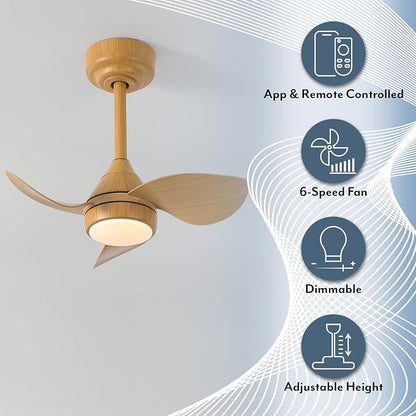 OVAL AIR AIR8000D Albini 22" Contemporary Minimalist 6-Speed Metal Mobile-App/Remote-Controlled Dimmable Smart Integrated LED Ceiling Fan for Living Room, Bedroom, Office, Aspen Pale Oak