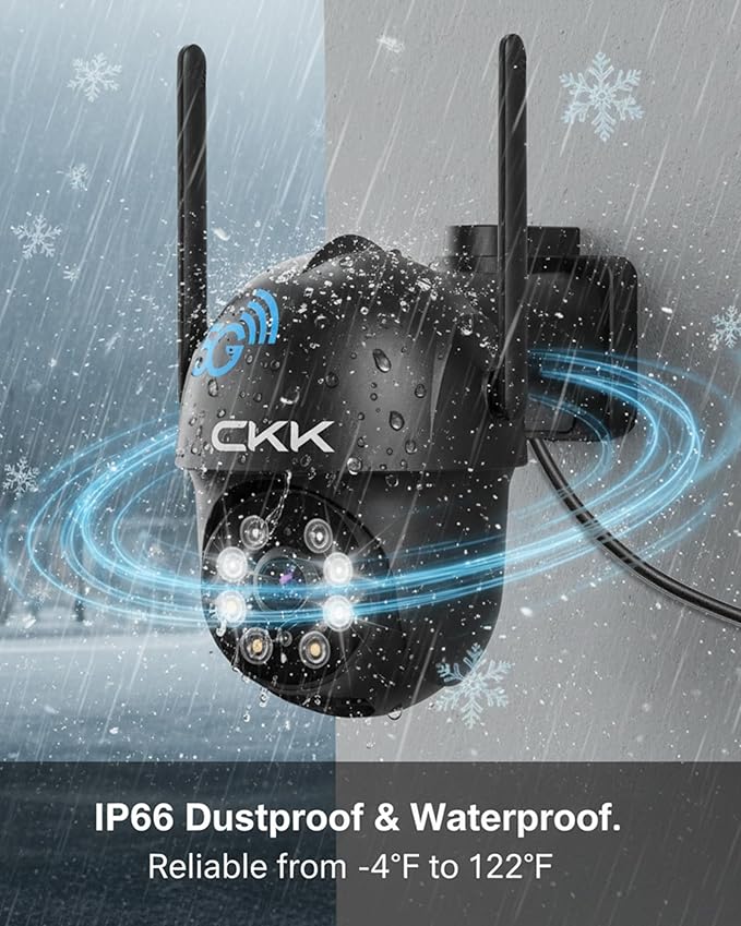 CKK 2K Security Camera Outdoor Corded Power, 2 Pcs 3MP PTZ WiFi Home Security Camera - 2.4G/5G Dual-Band, 360° Pan-Tilt, Color Night Vision, Motion Alerts, 2-Way Audio, 24/7 Recording, Waterproof