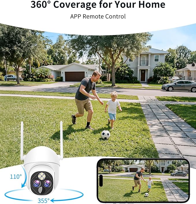Dual-Lens Solar Security Cameras Wireless Outdoor, 10x Zoom to See Further 360 PTZ WiFi Camera for Home Security with Color Night Vision, AI Body Detection, 2-Way Audio, Spotlight Siren Alarm