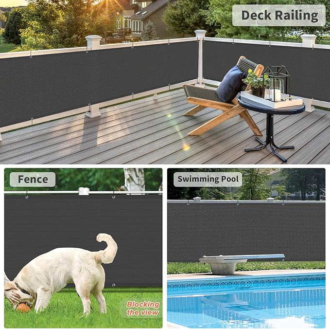 LOVE STORY Balcony Privacy Screen, 3'x5' Deck Shield Screen Fence Cover,UV Protection and Weather-Resistant,3 FT Height for Deck, Patio, Backyard, Outdoor Pool, Porch, Railing, Dark Grey