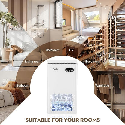 ToLife Dehumidifier for Home, 1000 sq.ft Dehumidifiers for Basement Bathroom Bedroom with 95 OZ Water Tank, Auto Shut Off 7 Colors LED Light, White Black