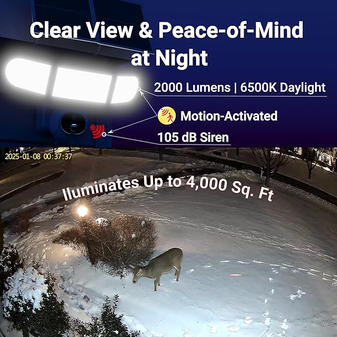 4G LTE No Wi-Fi 24/7 Recording Solar Floodlight Security Camera Outdoor Wireless, Motion-Activated Notification/Floodlight/Siren, Pan/Tilt, 2K HD Live View/Talk, Free 128GB Storage & SIM Card