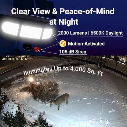 4G LTE No Wi-Fi 24/7 Recording Solar Floodlight Security Camera Outdoor Wireless, Motion-Activated Notification/Floodlight/Siren, Pan/Tilt, 2K HD Live View/Talk, Free 128GB Storage & SIM Card
