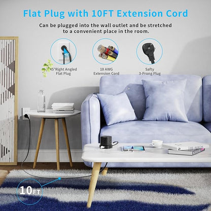 Power Strip Surge Protector (700J), 10 FT Flat Extension Cord with 5 Outlets, 2 USB-C & 2 USB-A, Power Strip with USB for Home, Office, Dorm, Hotel, Travel, Compact Desk Charging Station