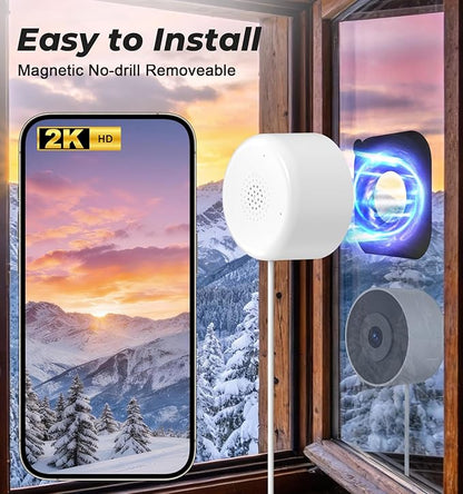4MP/2K Window Camera for Home Security, 2Pack No Drill 5G&2.4G WiFi Indoor Security Cameras, Outdoor Monitoring thru Glass, Blacklight Color Night Vision, 24/7 AI Human Detection, Apt. Easy Mag. Mount