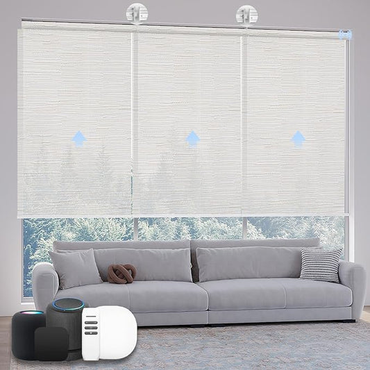 Motorized Coupled Shades, Light Filtering Smart Blinds for Large Windows Automatic Blinds Compatible with Alexa, Electric Roller Shades Customized for Living Room Home Office(Jacquaed Beige)