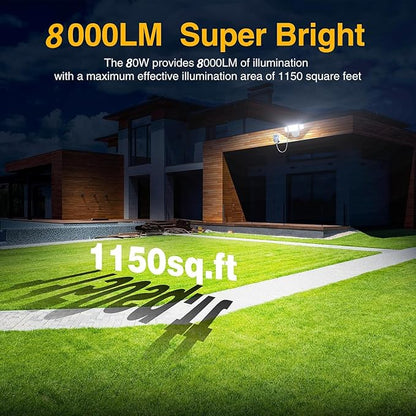 Onforu 80W Dusk to Dawn Outdoor Lighting,Plug in LED Flood Lights,Black Outdoor Lights with Remote,8000LM Security Light,IP66 Waterproof Lighting,2Modes 3 Adjustable Heads Light for Garage Yard