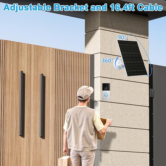 FUTURENZEN 7W Solar Panel Kit for Ring Video Doorbell 2/3/3 Plus/4, 16.4ft Cable, IP65 Waterproof, 360° Adjustable Mount