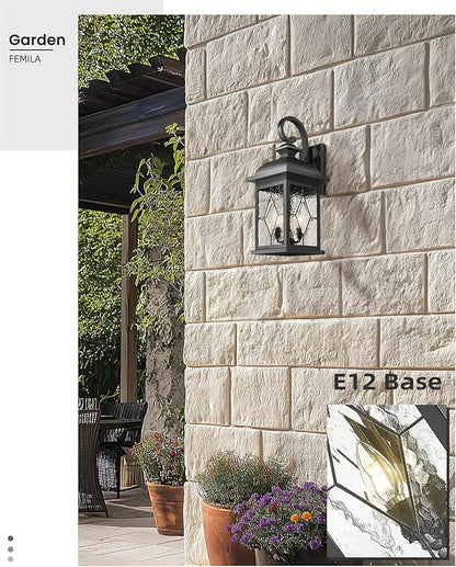 FEMILA 3-Light Outdoor Wall Light, 26" Large Exterior Wall Lantern with Water Ripple Glass, Porch Light for Entryway, Patio, Garage, and Doorway, E12 Base, 4FD54B-L SD BK