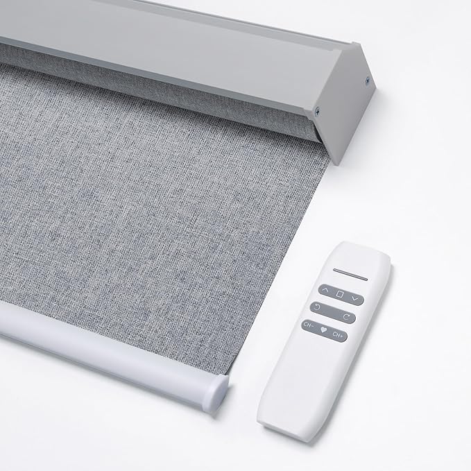 Motorized Blinds with Remote, Custom Automatic Electric Blackout Smart Blinds for Windows, Motorized Window Roller Shades Compatible with Alexa Google for Home Office, Fabric Grey