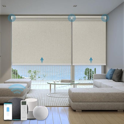 Motorized Smart Blinds with Remote,Automatic Blackout Roller Shade Compatible with Google Home and Alexa,Homekit,Electric Shades,Custom up110''Wx128''H,Bouvardia Cream