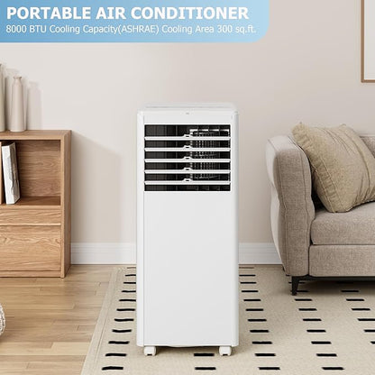 GarveeLife Portable Air Conditioners, 8,000 BTU for Rooms up to 350 Sq.Ft., Smart Compact AC Unit with Cooling, Dehumidifier, Fan, Remote Control and Window Kit, White