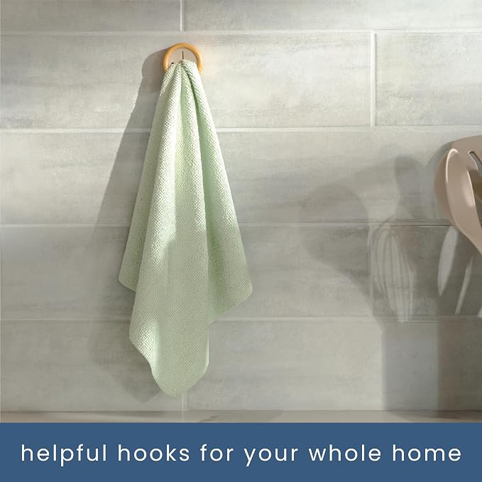 S&T INC. Adhesive Push Towel Hooks, 4 Pack, Bamboo | 2 Installation Options, Round Hooks for Kitchen, Bathroom, Garage and Home Use, Organization Hooks, Strong Grip
