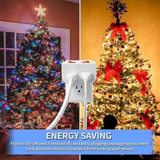 Grounded Outlet with On Off Switch, Double Port Electrical Outlet Plug Switch, for Cruise Ship, Hard-to-Reach Lamps, Kitchen Appliances, Energy Efficient, 1875W/15A, ETL Listed, White, 3 Pack