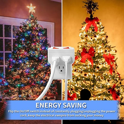 Grounded Outlet with On Off Switch, Double Port Electrical Outlet Plug Switch, for Cruise Ship, Hard-to-Reach Lamps, Kitchen Appliances, Energy Efficient, 1875W/15A, ETL Listed, White, 3 Pack