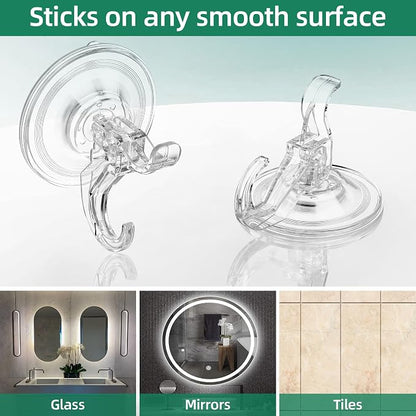 Goabroa Suction Cup Hooks, Clear Window Suction Cups with Hooks, 3 PCS | Reusable Wreath Hangers for Front Door, Glass, Bathroom, Kitchen, Home Decor, Hold up to 11 lbs