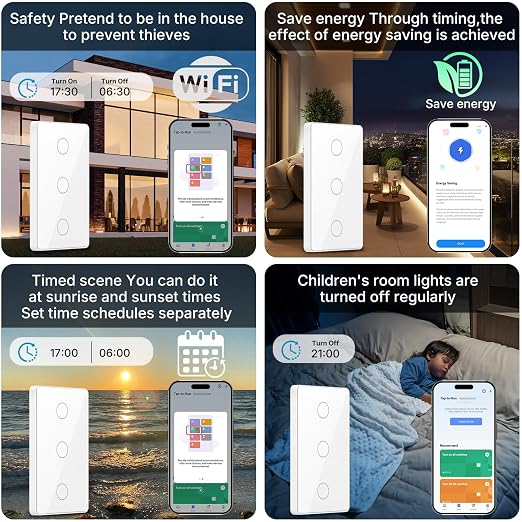 2.4GHz WiFi Smart Touch Wall Single Fire Smart Light Switch, Need Neutral Wire, Glass Panel Light Switch Work with Smart Life/Tuya App, Alexa and Google Home 2 Pack (White 3 Gang)