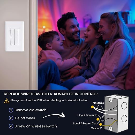 RunLessWire Click for Hue Battery-Free Wireless Smart Switch Light Almond | Dimmable Kinetic Switch Pairs Natively to Philips Hue Bridge, 4 Programmable Buttons to Control Scenes & Areas, 100ft Range