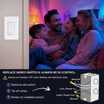 RunLessWire Click for Hue Battery-Free Wireless Smart Switch Light Almond | Dimmable Kinetic Switch Pairs Natively to Philips Hue Bridge, 4 Programmable Buttons to Control Scenes & Areas, 100ft Range