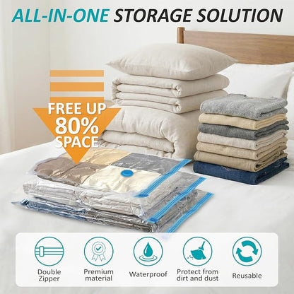 Vacuum Storage Bags with Hand Pump, Vacuum Seal Space Saver Bags,35 Combo | 80% Space-Saving Bags for Clothing, Blankets, Pillows, Bedding & Comforters; Multi-Size Variety Pack for Home & Travel