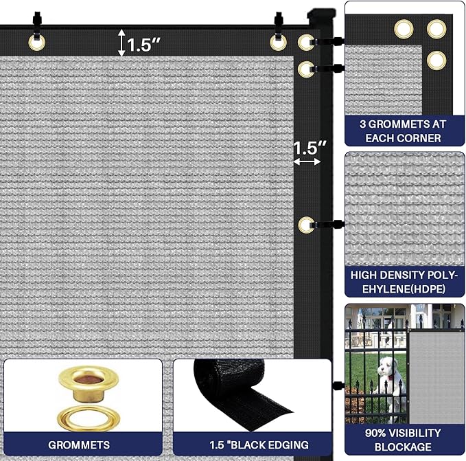WINDSCREEN4LESS 6' x 21' Privacy Fence Screen in Light Grey for Chain Link Fence W/ Brass Grommet Windscreen Outdoor Backyard Mesh Fencing Cover Netting 150GSM Fabric W/ Zip Ties - Custom Size