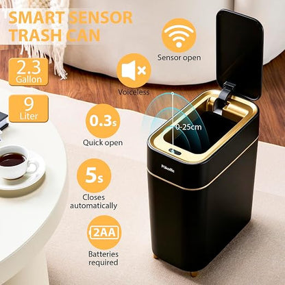 Pukomc Motion Sensor Wastebasket,2.3 Gallon Bathroom Trash can with lid