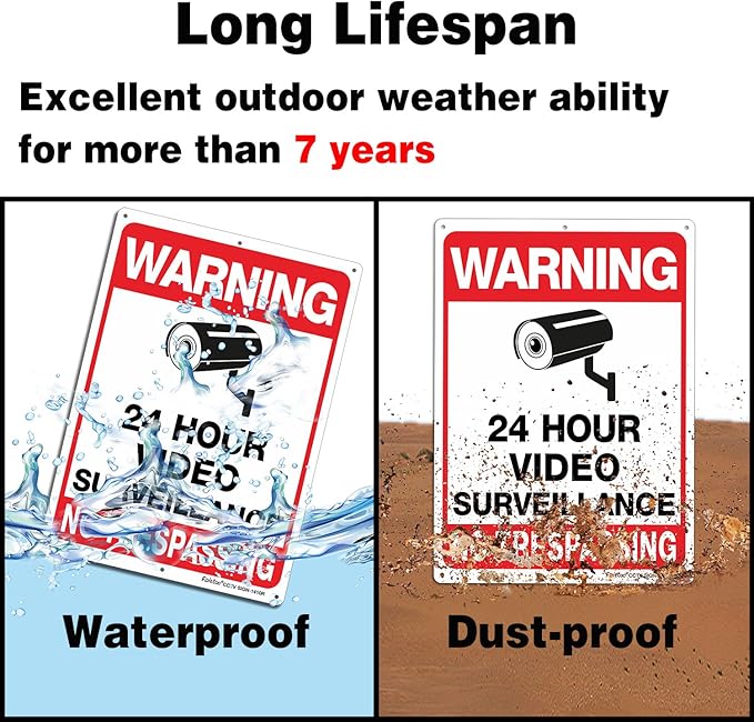 Video Surveillance Sign, No Trespassing Sign, Metal Reflective Warning Sign, 4 Pack, 14x10 Inches .040 Aluminum, Indoor or Outdoor Use for Home Business CCTV Security Camera,UV Protected & Waterproof
