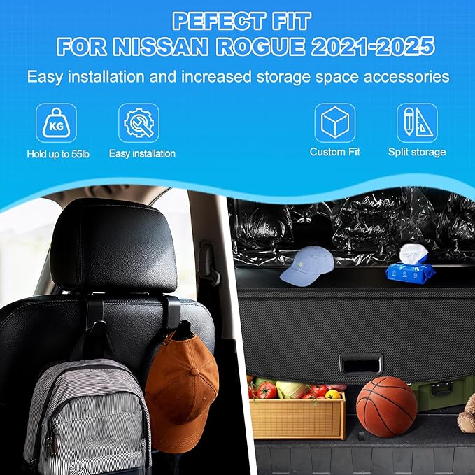 AUXKO Retractable Cargo Cover for Nissan Rogue 2025-2021, Trunk Cover Luggage Security Cover for 2024 2025 Rogue Shielding Shade Anti-Peeping Luggage Privacy Screen, Carbon Fiber(Not for Rock Creek)