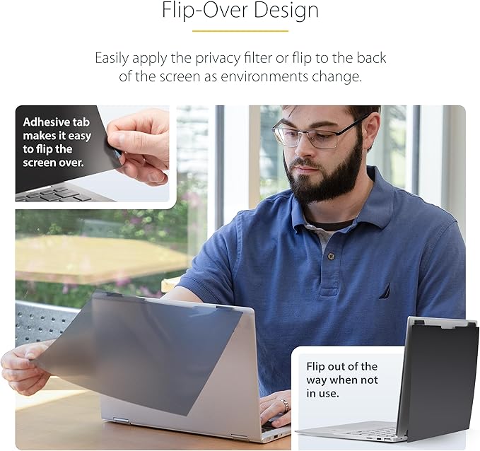 StarTech.com 14-inch 16:10 Flip-Over Privacy Screen with Touch, Laptop Security Shield, Anti-Glare Blue Light Filter