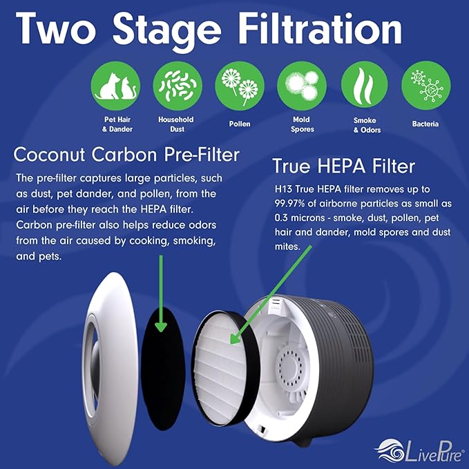 LivePure Capri Series Tabletop Air Purifier, Sage