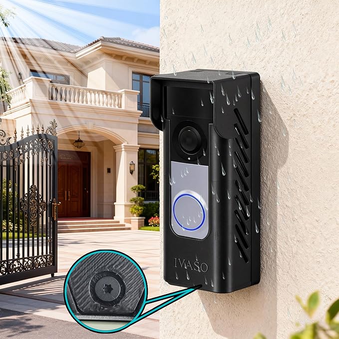 Anti-Theft Angle Adjustable Doorbell Coverd Mount Bracket for Ring Wired Doorbell Plus (Newest Model) 2K 2025 Release, Both Drill & No Drill Aavailable with Security Screws (Covered)