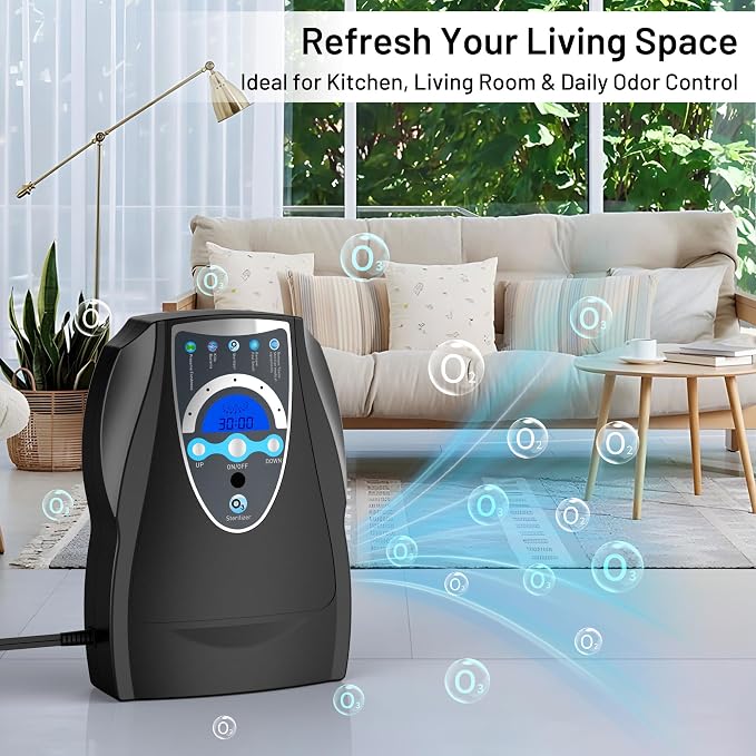Ozone Machine Generator, 500mg/h Portable Ozone Machine for Home, Kitchen, Office, Cleaning Water, Fruits and Vegetables,Multifunctional with Timer, Black