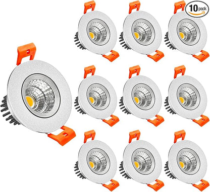 LightingWill 2inch LED Dimmable Downlight, 3W COB Recessed Ceiling Light, Ultra Warm White 2700K, CRI80, 25W Halogen Bulbs Equivalent, Silver(10Pack)