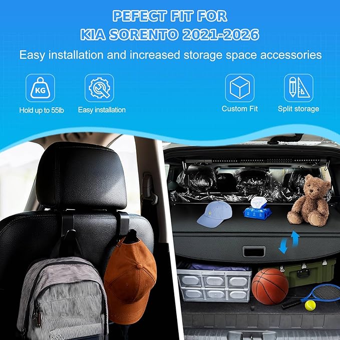 AUXKO Retractable Cargo Cover for Kia Sorento 2026 2025-2021, Trunk Cargo Cover for 2026 2025 Kia Sorento Luggage Security Shade Cover Shielding Shade Anti-Peeping Luggage Privacy Screen, Carbon Fiber