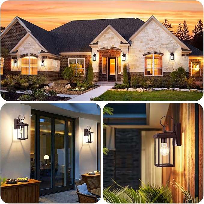 BesLowe 2-Pack Outdoor Wall Light Fixtures, Exterior Lighting Fixtures Wall Mount, Waterproof Porch Lights Outdoor Wall Sconces Lanterns, Modern Outside Lights for House Front Door Garage, Brown