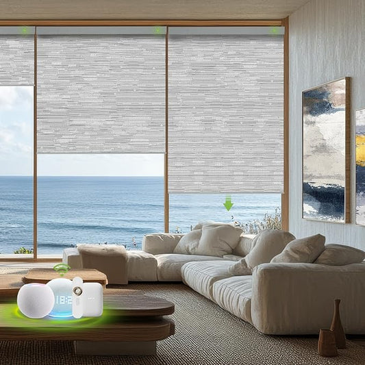 Motorized Blinds with Remote，100% Blackout Smart Blinds Motorized Roller Shades Compatible with Alexa Automatic Blinds for Windows Electric Window Blinds Customized Size Lvory Lace