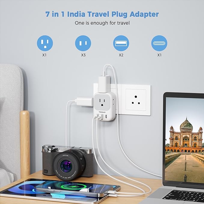 TESSAN India Plug Adapter 2 Pack, Type D Travel Adapter
