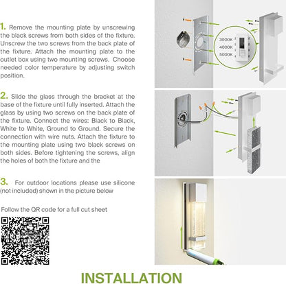ASD LED 13" Bubble Glass Wall Light Fixture, Outdoor & Indoor Seeded Sconce | 3CCT, Waterproof, Dimmable, ETL Listed | 12W 500LM 3000-5000K 120V | Exterior Lantern, Porch Lighting | White, 4 Pack