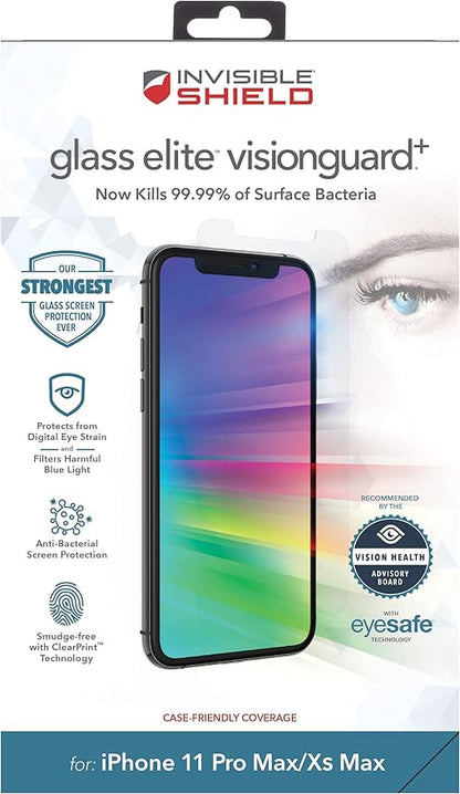 ZAGG Glass Elite VisionGuard Screen Protector for Apple iPhone 11 Pro Max/Xs Max - 5X Stronger, Blue-Light Protection, Anti-Fingerprint Technology, InvisibleShield, Easy to Install