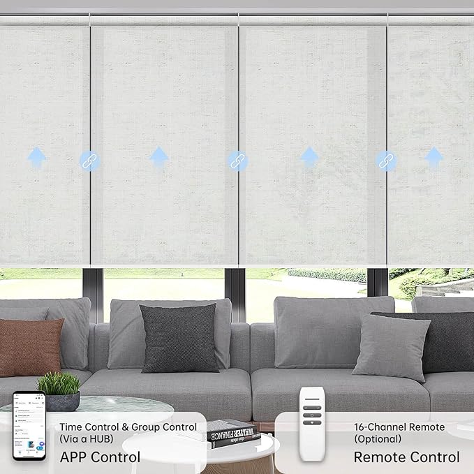 Motorized Coupled Shades, Light Filtering Smart Blinds for Large Windows Automatic Blinds Compatible with Alexa, Electric Roller Shades Customized for Living Room Home Office(Linen Beige)